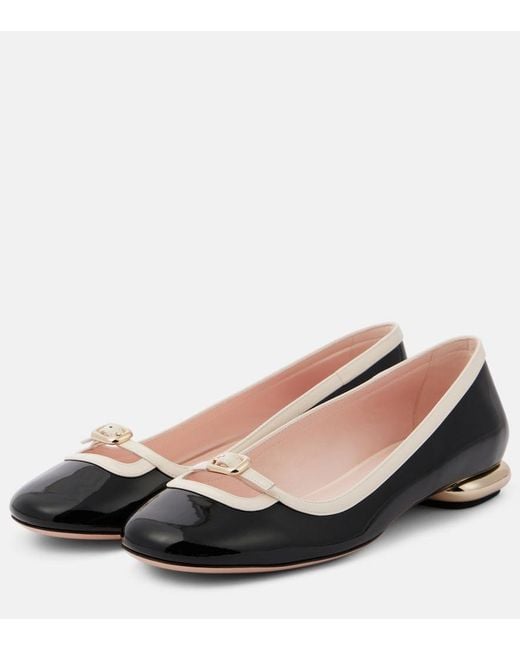 Roger Vivier Black Viv' Podium Patent Leather Ballet Flats