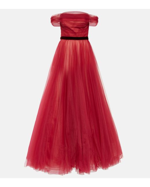 Jenny Packham Red Tulle Off-shoulder Gown