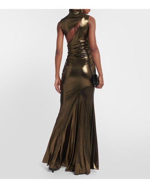 Blumarine Green Cutout Ruched Metallic Gown