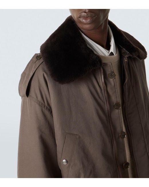 Auralee Brown Shearling-Trimmed Cotton Gabardine Jacket for men