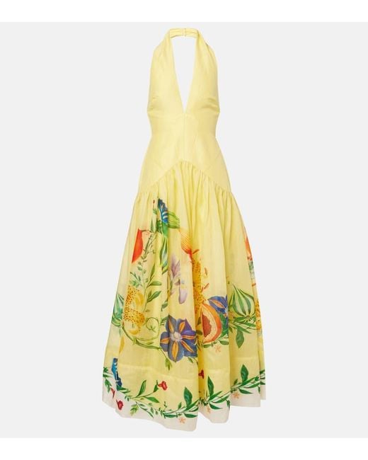 ALÉMAIS Yellow Dahlia Floral Linen-Blend Maxi Dress