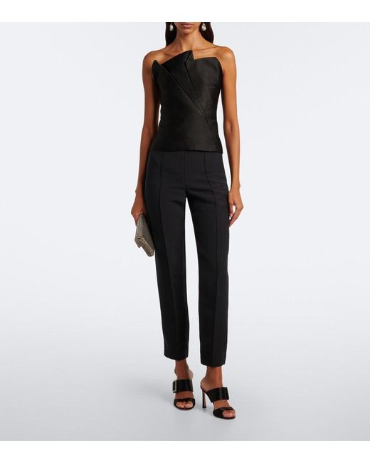 Roland Mouret Blue Wool And Silk Cropped Slim Pants