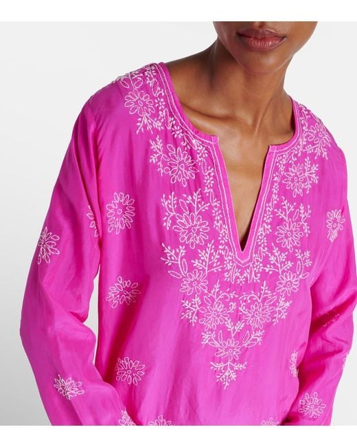 Juliet Dunn Pink Embroidered Ombre Silk Kaftan