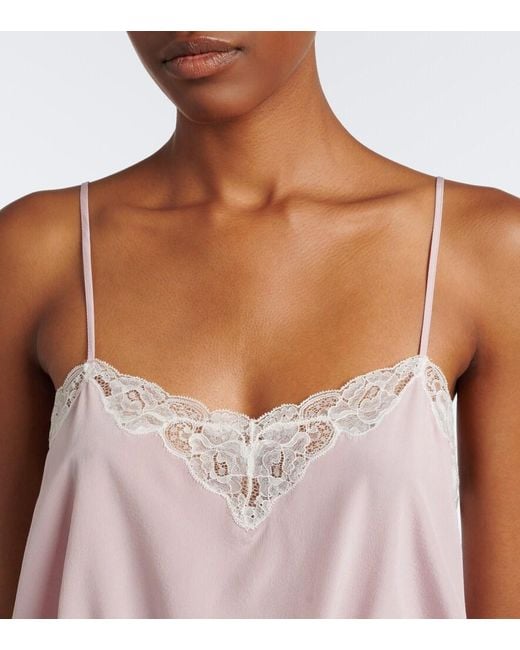 Chloé Pink Lace-Trimmed Silk Crepe De Chine Camisole