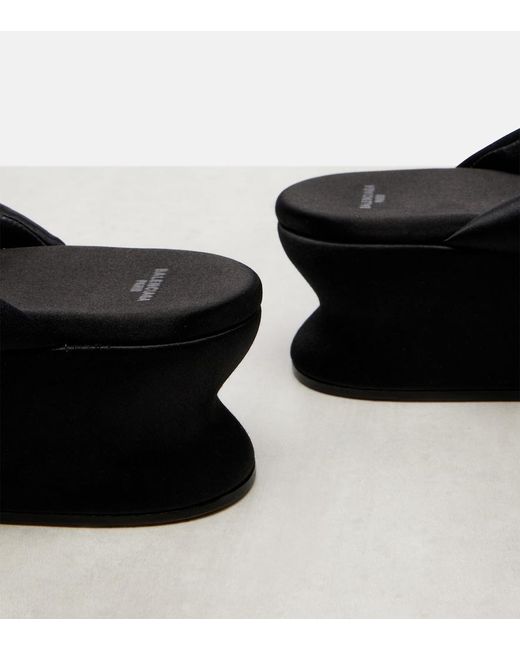 Balenciaga Black Gaeta Satin Wedge Thong Sandals