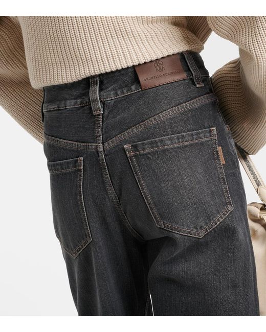 Jeans a gamba larga e a vita media di Brunello Cucinelli in Blue