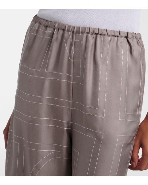 Totême Gray Monogram Silk Twill Pajama Pants