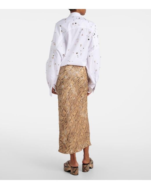 Dries Van Noten Natural Sequined Snake-Print Pencil Skirt