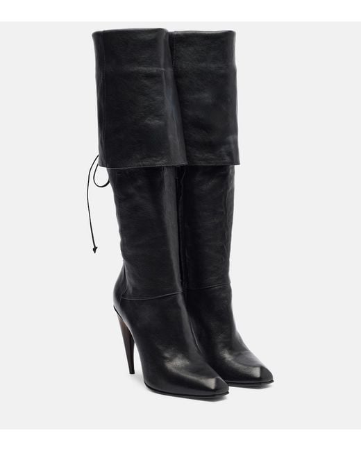 McQueen Black Horn Heel Leather Knee-High Boots