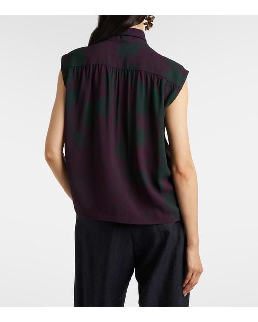 Dries Van Noten Blue Printed Tie-Neck Top
