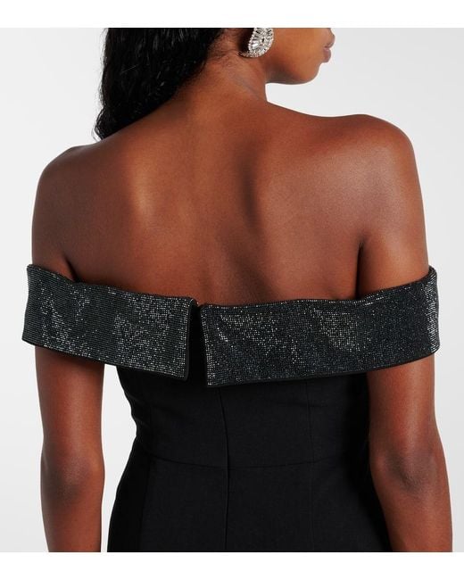 Self-Portrait Black Bow-Detail Off-Shoulder Crepe Minidress