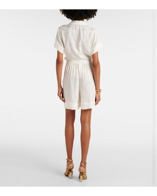 Dolce & Gabbana White Dg Silk Satin Jacquard Shorts