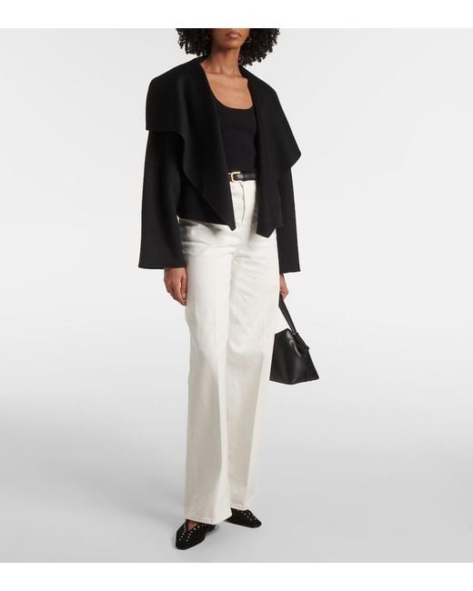 Totême Black Signature Cropped Wool Double Jacket