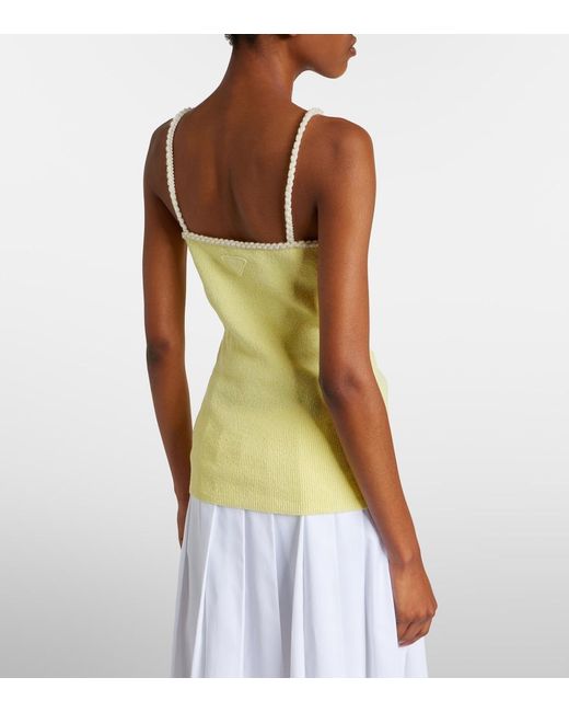 Prada Yellow Embellished Cotton-Blend Boucle Top