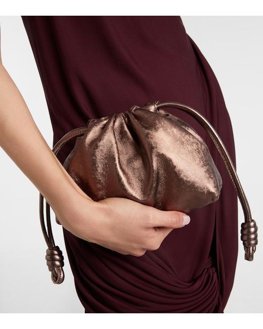 Loewe Brown Flamenco Mini Metallic Leather Clutch
