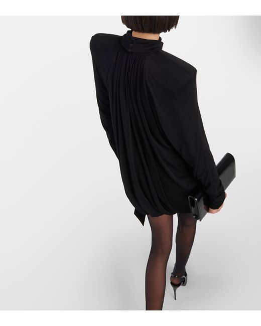 Saint Laurent Black Draped Crepe Mini Dress