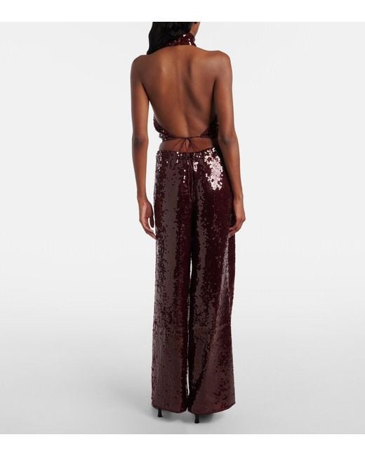 Oseree Red Marylin Sequined Wide-Leg Pants