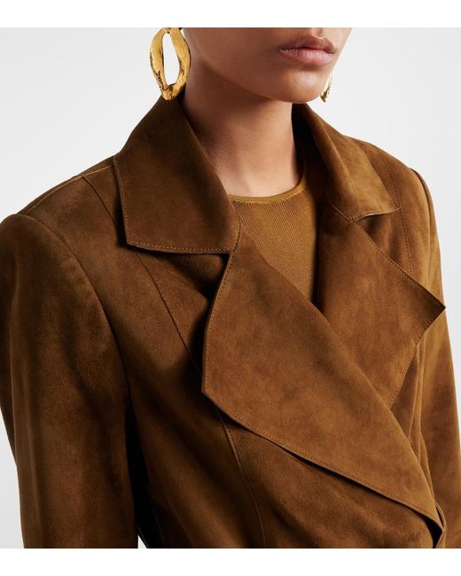 Nour Hammour Brown Winona Belted Suede Wrap Coat