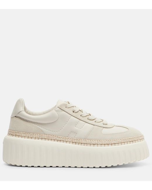 Hogan White H710 H-Stripes Leather And Suede Platform Sneakers