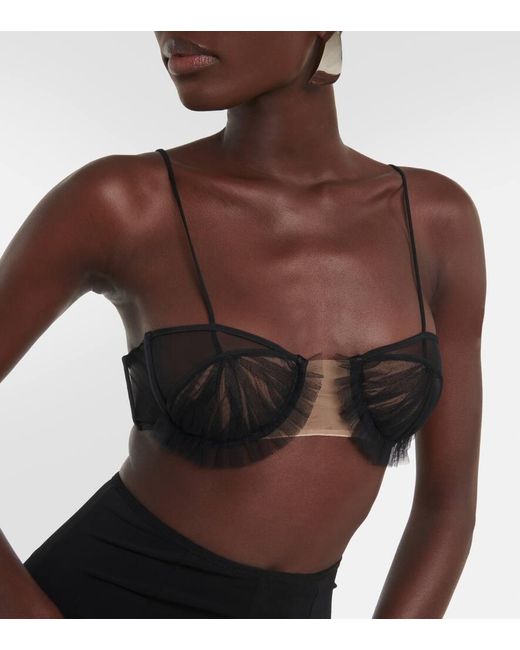 Nensi Dojaka Black Exploding Flower Tulle Bra