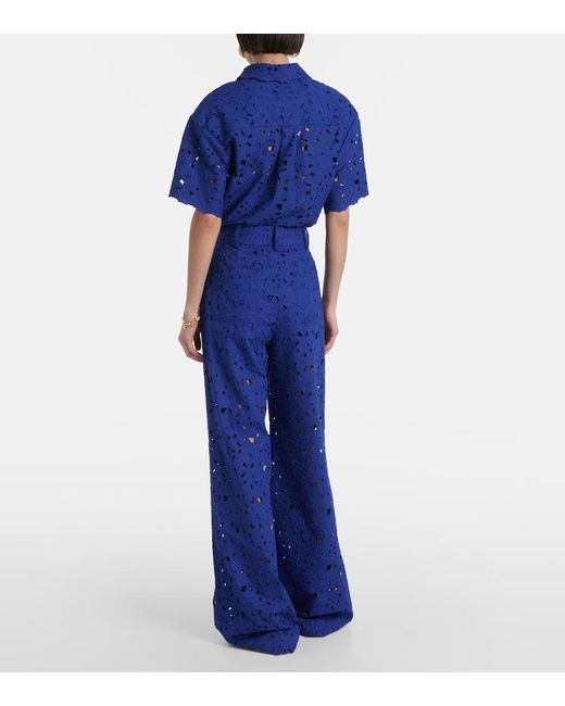 Rebecca Vallance Blue Zaffre Broderie Anglaise Cotton Flared Pants