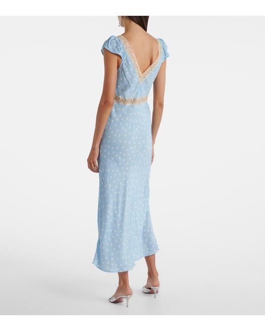 Rixo Blue Iggy Lace-Trimmed Polka-Dot Midi Dress
