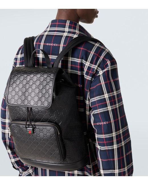Gucci Black Gg Medium Leather Backpack for men