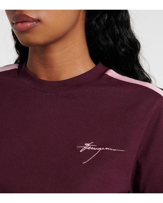 Ferragamo Purple Logo Cotton Jersey T-Shirt