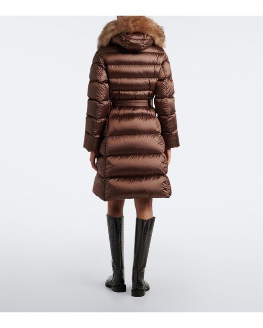 Moncler Brown Shearling-Trimmed Down Coat