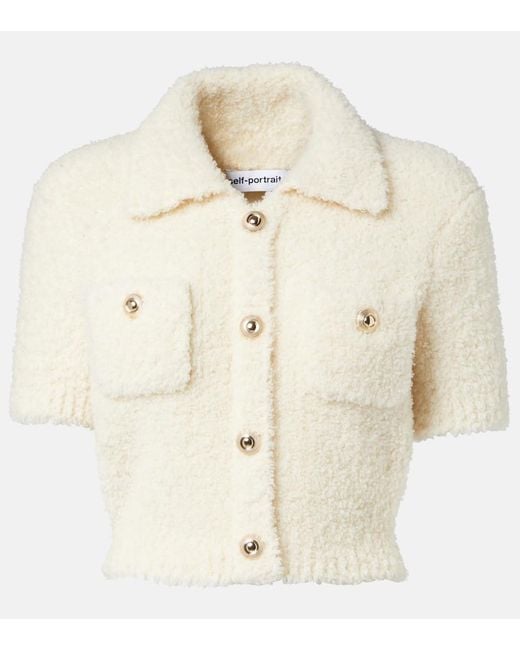 Self-Portrait Natural Embellished Wool-Blend Top