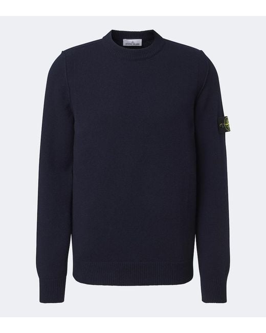 Stone Island Blue Compass Badge Wool-Blend Sweater for men