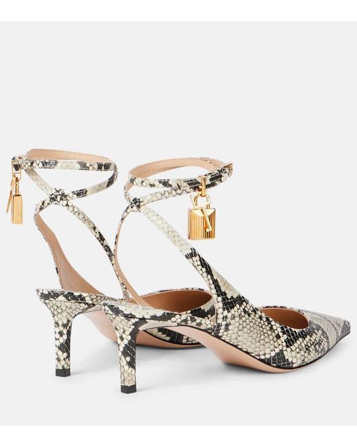 Tom Ford Metallic Padlock 55 Snake-Effect Slingback Sandals
