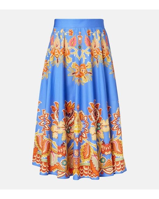 Etro Blue Printed Cotton Midi Skirt