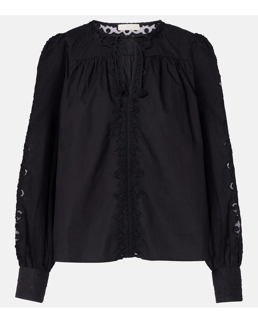 Ulla Johnson Black Bluse Kady Aus Baumwolle Mit Spitze