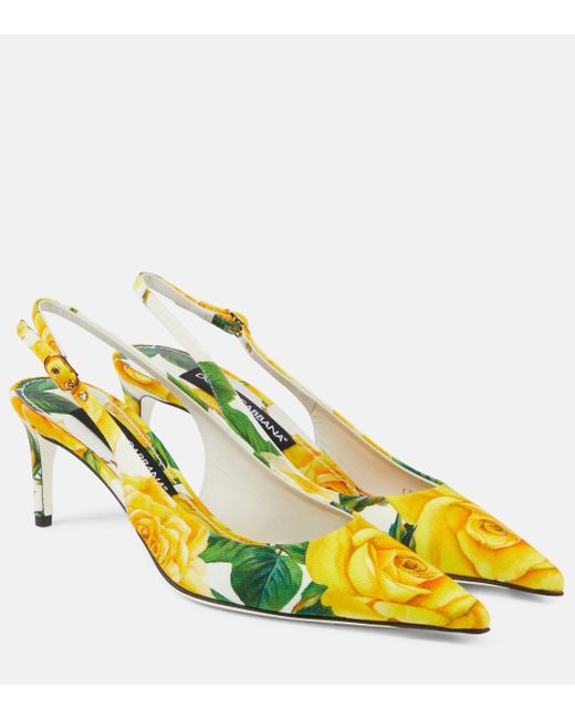 Dolce & Gabbana Yellow Floral Canvas Slingback Pumps