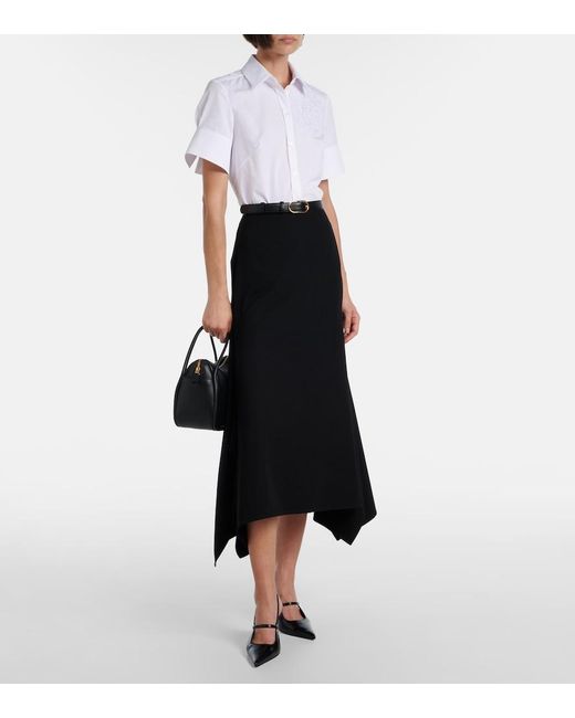 Erdem Black Draped Virgin Wool Midi Skirt