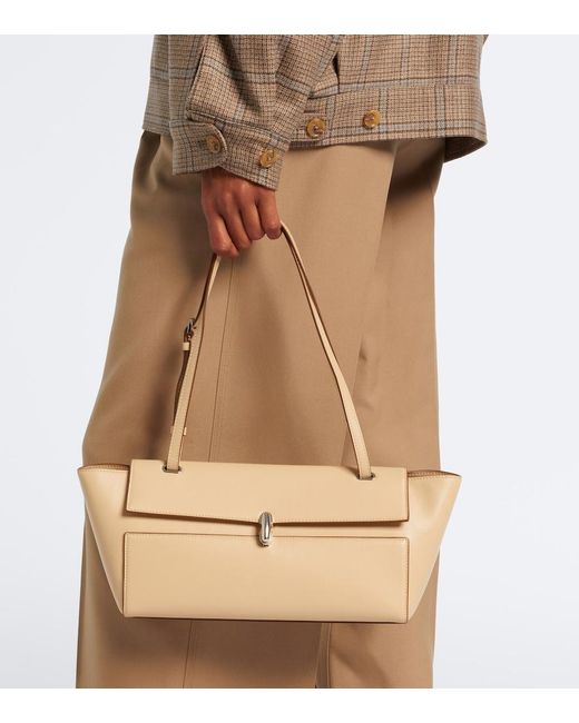 SAVETTE White Symmetry Trapeze Medium Leather Shoulder Bag