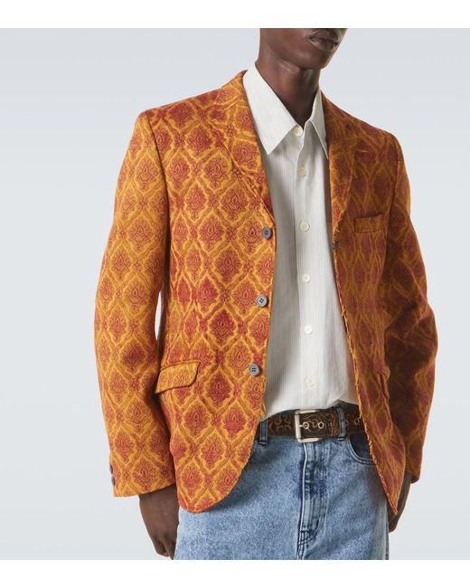 Junya Watanabe Orange Floral Single-Breasted Jacquard Blazer for men