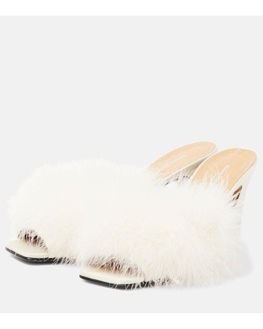 Maison Margiela Natural Feather-Embellished Mules