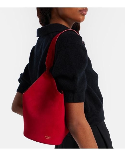 Khaite Red Lotus Mini Suede Tote Bag
