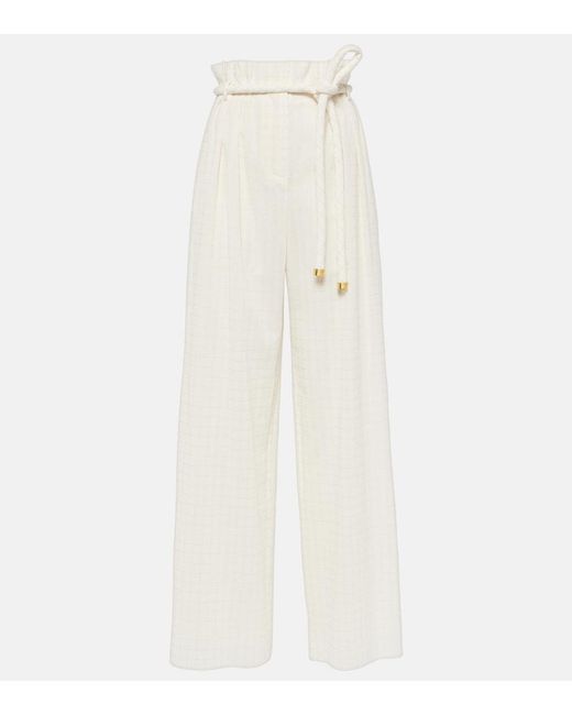 Loro Piana White Tristin Checked Cotton-Blend Wide-Leg Pants