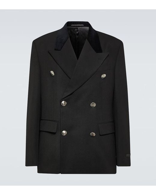 Prada Black Double-Breasted Virgin Wool Suit Jacket for men