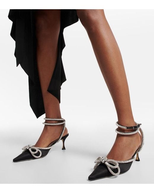 Mach & Mach Metallic Double Bow 65 Embellished Satin Pumps