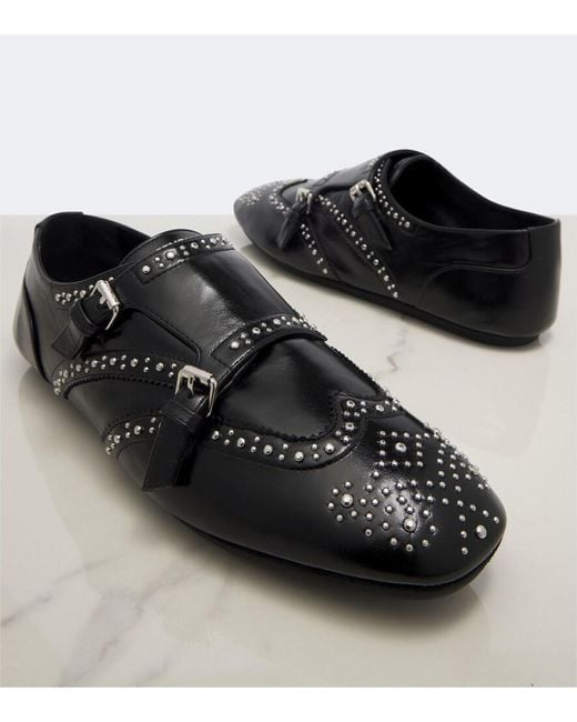 Fendi Black Studded Leather Monk Strap Shoes