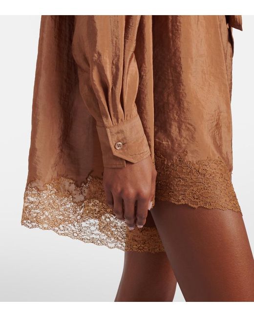 Saint Laurent Brown Lace-Trimmed Tie-Neck Romper