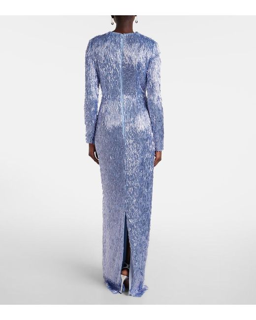 Erdem Blue Draped Embellished Gown