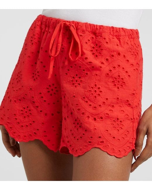 Poupette Red Broderie Anglaise Cotton Shorts