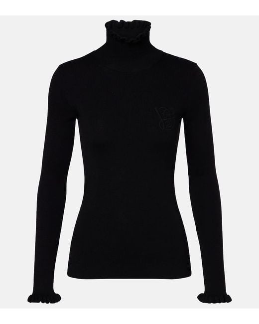 Valentino Black Ruffled Virgin Wool Sweater