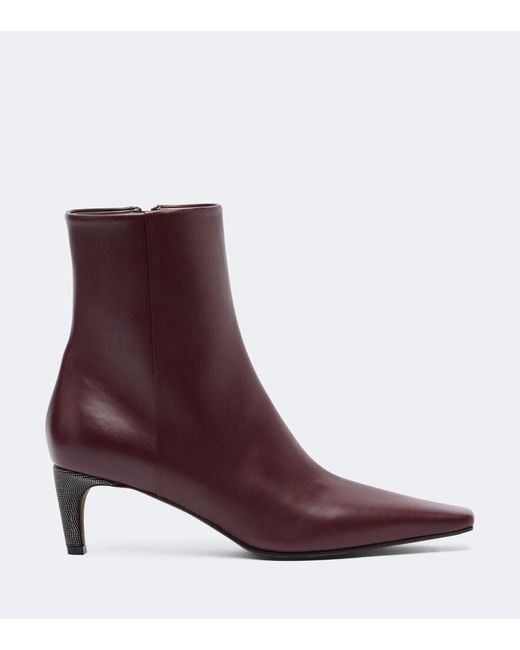 Brunello Cucinelli Purple Monili Leather Ankle Boots