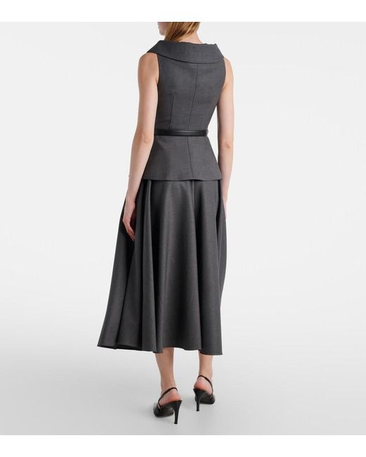Self-Portrait Gray Wool-Blend Midi Dress